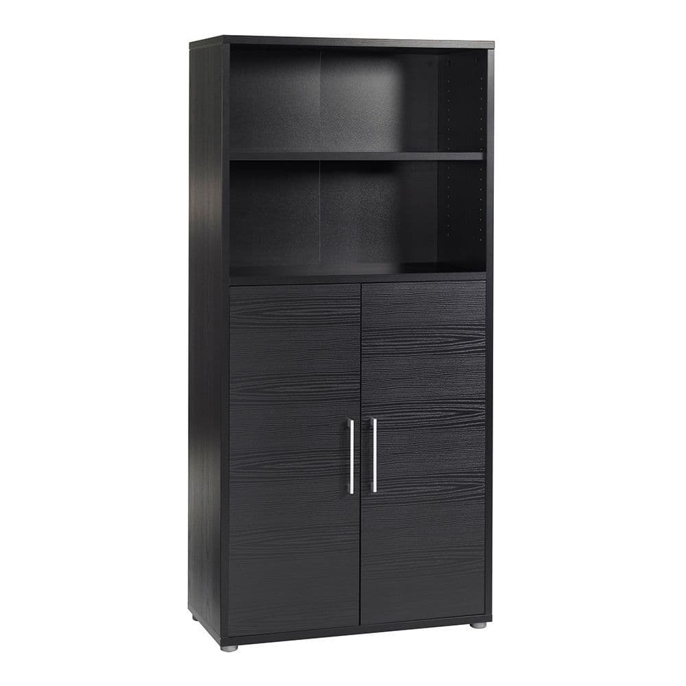 Business Pro Bookcase 4 Shelves with 2 Doors in Black woodgrain
